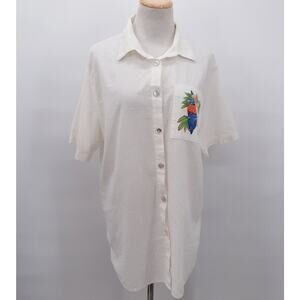 C.S.T. Sport Vintage White Bird Print Button Up Shirt Women's 100% Cotton
